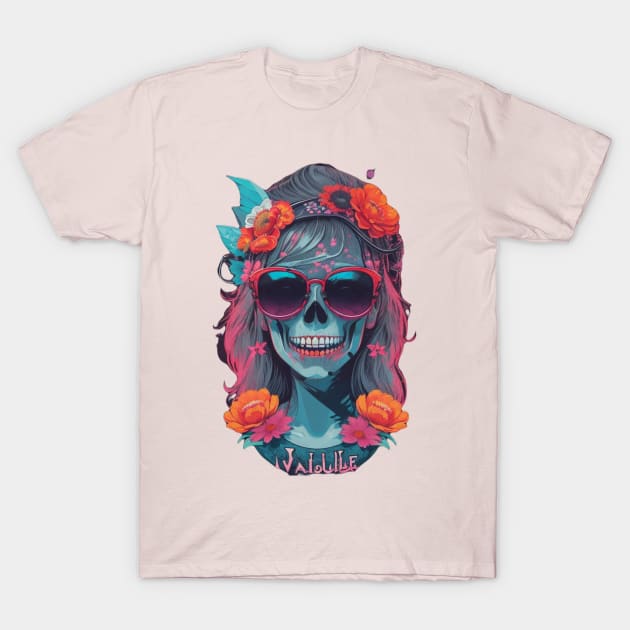 Blue Vampire Woman Skull Tattoo T-Shirt by Basunat